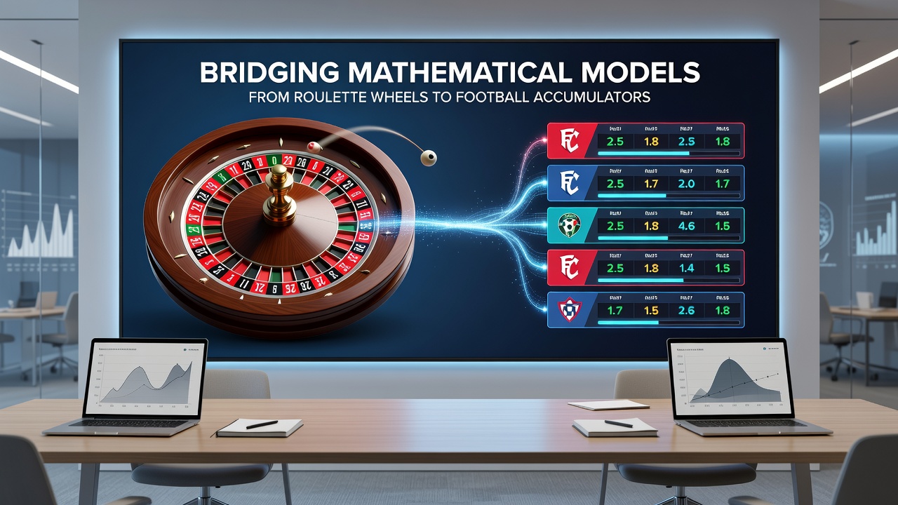 Statistical charts comparing roulette probabilities and football accumulator simulations