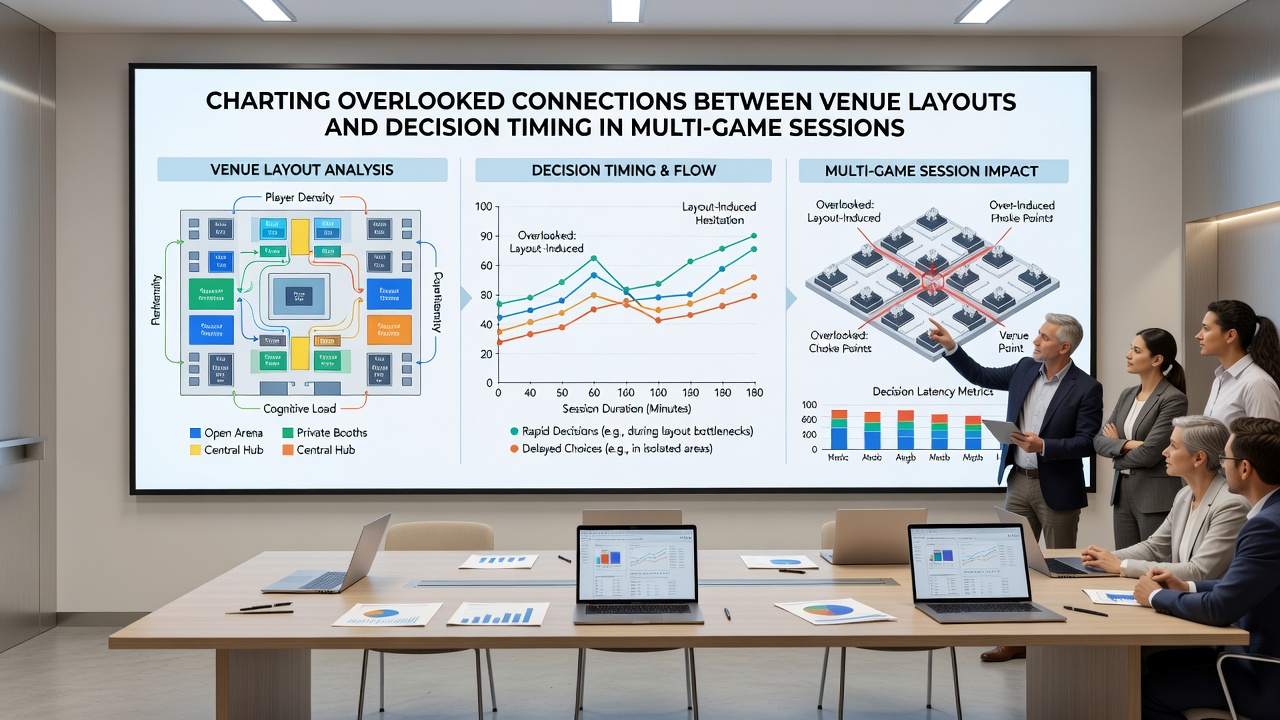 Player movement heatmap overlay on gaming floor demonstrating timing clusters at decision nodes