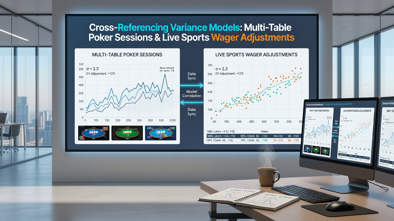 Screenshot of software interface displaying variance charts for poker sessions alongside sports betting adjustments
