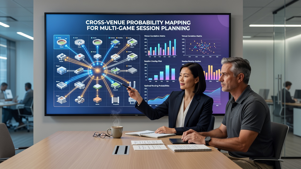 Screenshot of probability mapping dashboard displaying real-time overlays for blackjack, slots, and sports betting across three venues