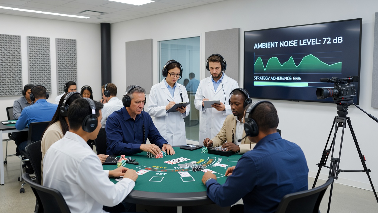 Blackjack table with players and dealer in a busy casino setting
