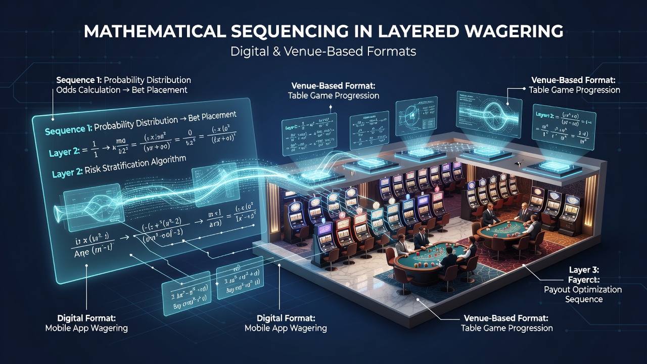 Comparison of digital and venue-based layered wagering interfaces showing sequencing tools in action