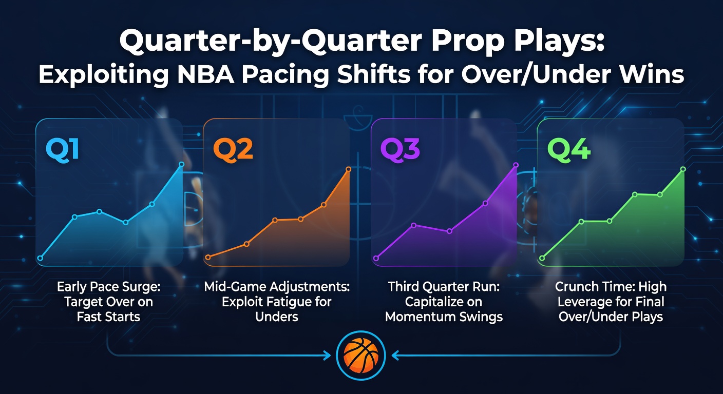 Line graph illustrating NBA game pace variations across four quarters, highlighting spikes in first-quarter activity and drops in the fourth